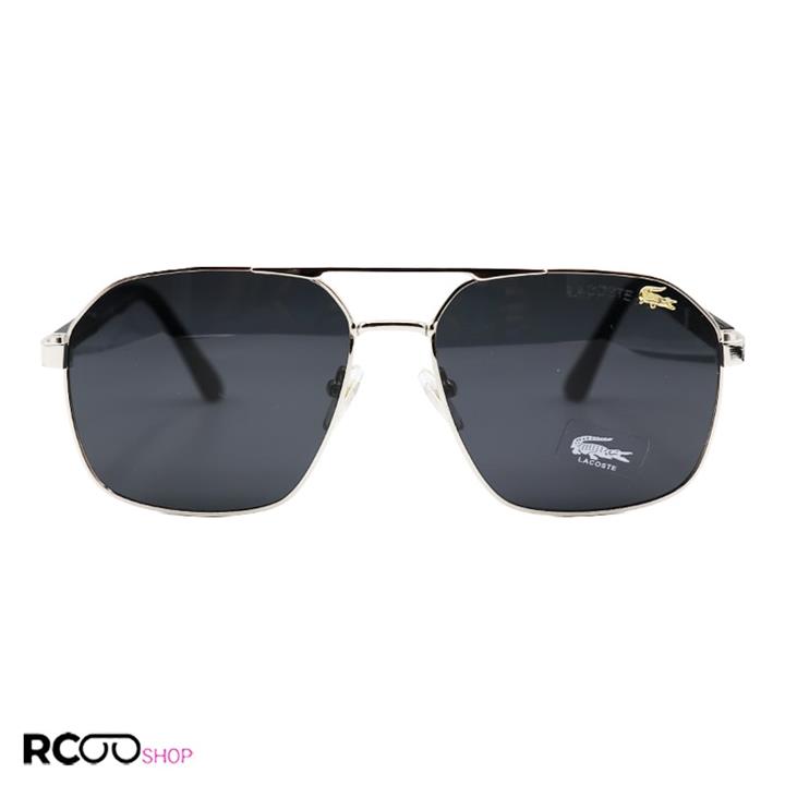 عینک آفتابی خلبانی Lacoste با فریم نقره ای و لنز دودی پلاریزه مدل L125
